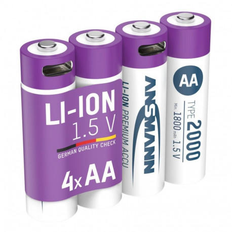 Li-Ion aku mignon AA typ 2.000 (min. 1.800mAh) 4-pakk USB-C laadimisport, valge/violetne