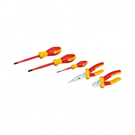 VDE Werkzeug-Set gemischt, 5-teilig (rot/gelb, Seitenschneider, Spitzzange, 3 Schraubendreher)