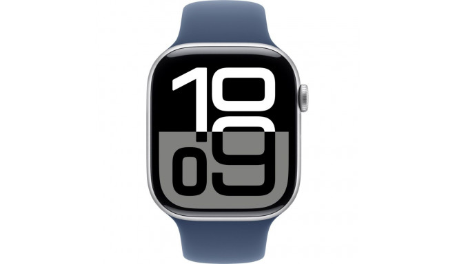 Apple Watch Series 10, Smartwatch (silver, aluminum, 46 mm, sports strap Denim M/L, cellular)