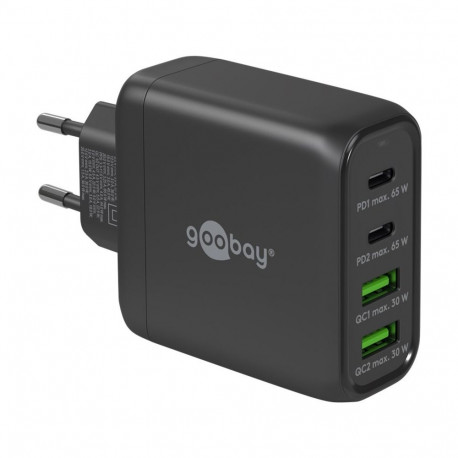 goobay USB-C multiport quick charger, PD, GaN, 68 watts (black, 2x USB-C, 2x USB-A, Power Delivery, 