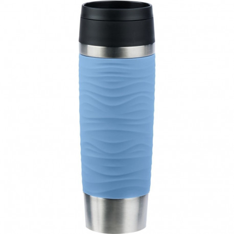 Emsa TRAVEL MUG Waves Grande thermal mug (light blue/stainless steel, 0.5 liters)