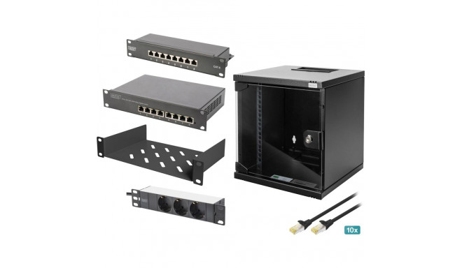 Digitus network set 254 mm (10") - 6HE, 312 x 300 mm (W x D), IT cabinet (black, incl. 6HE wall hous