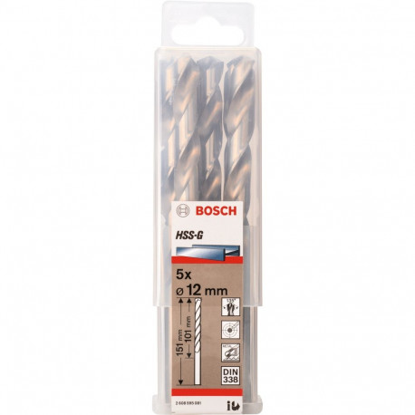 Bosch metal drill HSS-G, 12mm (5 pieces, working length 101mm)