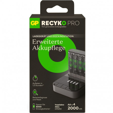 GP Batteries USB battery charger RECYKO PRO P461, 4 charging slots, incl. docking station D461 (grey