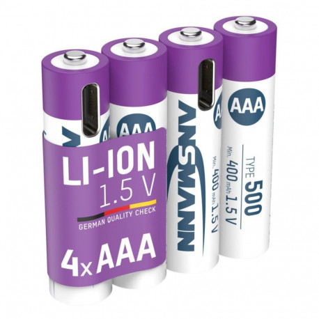 Ansmann Li-Ion battery Micro AAA type 500 (min. 400 mAh), pack of 4 (white/violet, 4x AAA (Micro), U