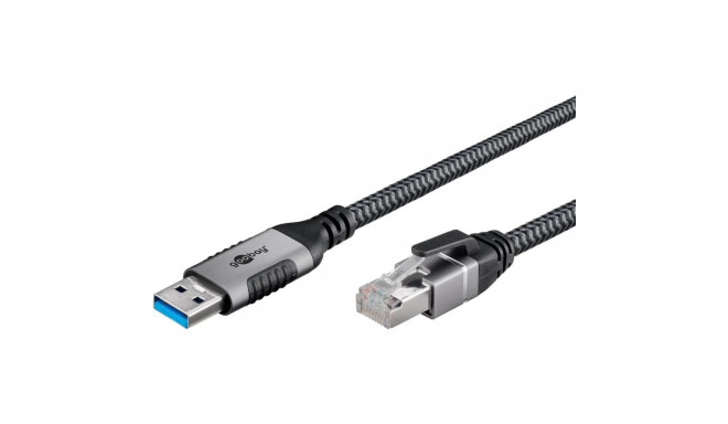 goobay Ethernet cable USB-A 3.2 Gen1 plug > RJ-45 plug, LAN adapter (black/silver, 5 meters)
