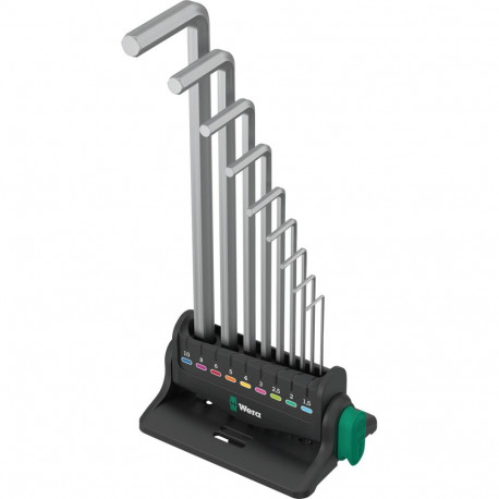 Wera 950/9 Hex-Plus 8 L-key set, 9 pieces, screwdriver (chrome, with retaining clip and wall holder)