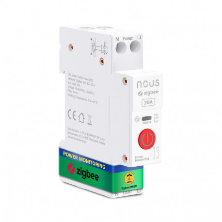 Smart fuse switch for DIN rail, 20A, with power monitoring, TUYA ZigBee MQTT