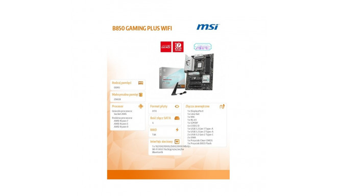 Motherboard B850 GAMING PLUS WIFI A M5 4DDR5 ATX