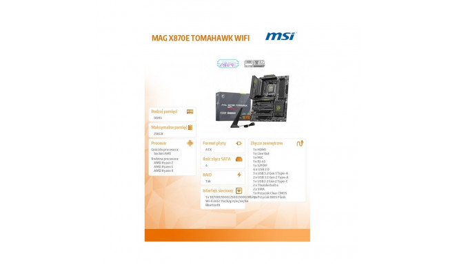 Motherboard MAG X870E TOMAHAWK WIFI AM5 4DDR5 ATX