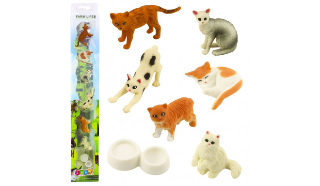 Zestaw Mini Figurki Rasy Kotów Koty Miska Do Karmienia 4-6cm 7szt