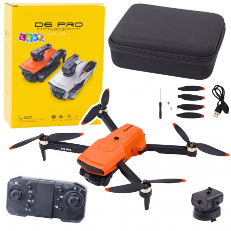 Dron D6 PRO Podwójna Kamera HD Światła LED Pomarańczowy