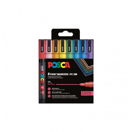 Marker UNI Posca PC3M, glittervärvid 8tk, 0,9-1,3mm