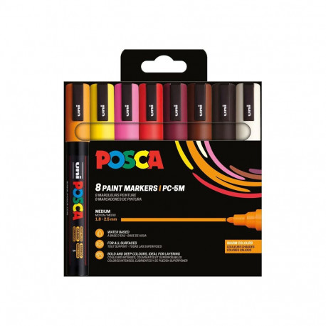 Marker UNI Posca PC5M, soojad toonid 8tk, 1,8-2,5mm