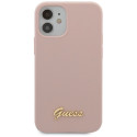 Guess GUHCP12SLSLMGLP iPhone 12 mini 5.4" hele roosa kõvakaaneline silikoonümbris kuldse logoga