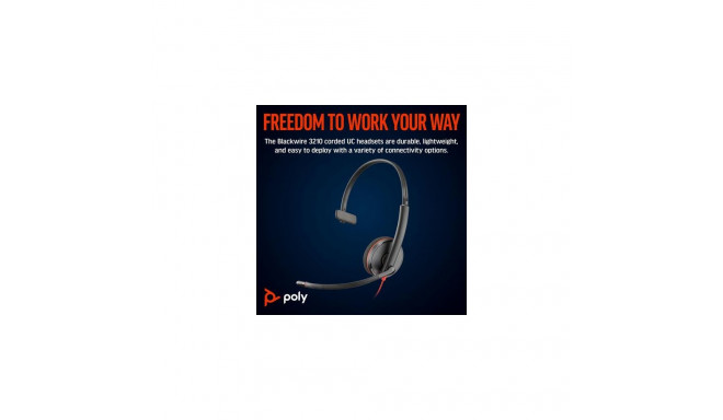 HP Poly Blackwire 3210 Monaural USB-C Headset +USB-C/A Adapter