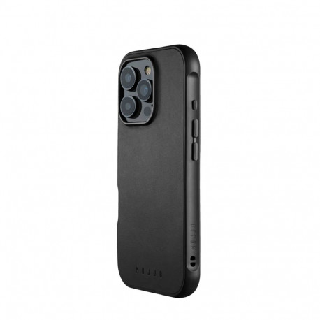 Kaitseümbris Shield Case, Apple iPhone 16 Pro, must, MagSafe, naturaalsest nahast tagaküljega, Mujjo
