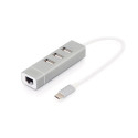 Digitus USB Type-C™ 3-pordiline ja kiire Ethernet LAN adapter hub