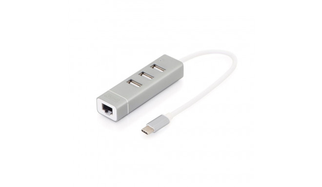 Digitus USB Type-C™ 3-pordiline ja kiire Ethernet LAN adapter hub