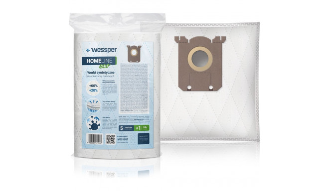 Wessper S-Bag synthetic for AEG  Electrolux  Philips (Microfibers; wessper WES1007; 5 pcs + 1 filter