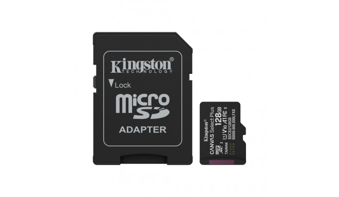 KINGSTON 128GB microSDXC Canvas Select Plus Gen3 150MB/s A1 kaart + adapter