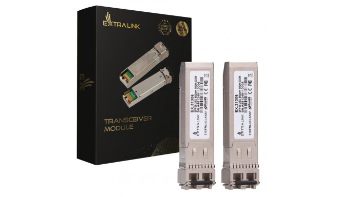 Extralink SFP28 25G 2-pack | SFP28 moodul | 25Gbps, LC/UPC dupleks, 850nm, 100m, multimode, DOM