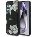 Case Guess Grained Printed Flower Pattern MagSafe for Samsung Galaxy S25 black