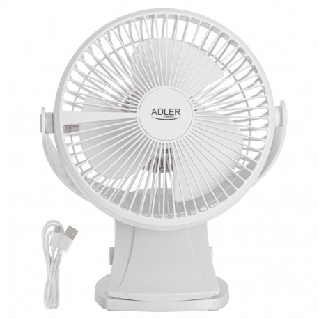 Adler Rechargeable Clip-on Desk Fan | AD 7342 | Table Fan | White | Diameter 15.5 cm | Number of spe