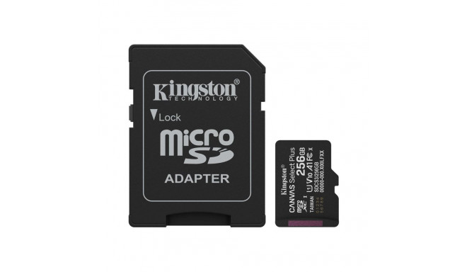 KINGSTON 256GB microSDXC Canvas Select Plus Gen3 150MB/s A1 kaart + adapter