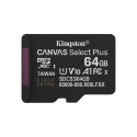 Kingston Technology 64GB micSDXC Canvas Select Plus Gen3 100R A1 ühekordne pakend ilma ADP-ta
