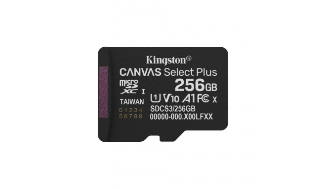 Kingston Technology 256GB micSDXC Canvas Select Plus Gen3 150R A1 ühekordne pakend ilma ADP-ta