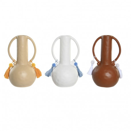 Vase DKD Home Decor White Beige Terracotta Dolomite Fringe 14 x 14 x 25,6 cm (3 Units)