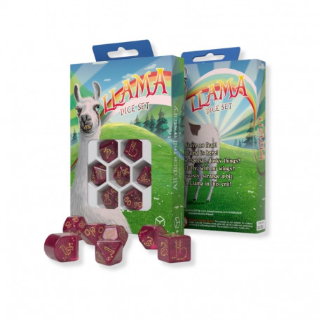 Dice Set - Q-WORKSHOP Llama Kauliukų 7 Dice Plastic Gold Engravings Raspberry
