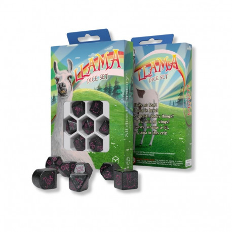 Dice Set - Llama Spitty 7 Black Glitter Dice with Purple Details