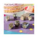 Dice Set - Confetti Q-WORKSHOP Happy Birthday 7 Dice Plastic Gray Gold