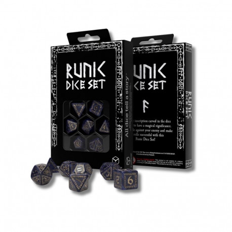 Runic Dice Set - Q-WORKSHOP 7 Dice Plastic Mixed Blue with Golden Markings