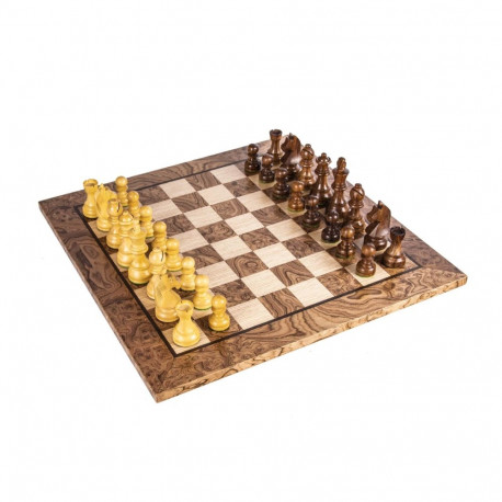 Chess Set - Manopoulos Walnut & Oak 40x40cm Staunton Pieces 7.7cm King