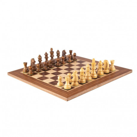 Chess Set - Manopoulos Walnut Oak 40x40cm Staunton Weighted Pieces
