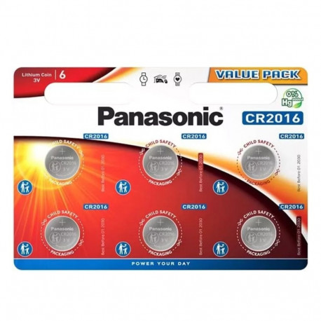 Battery - Panasonic CR2016 3V Lithium Coin Cell 6 Pack