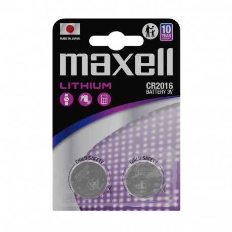 Battery - Maxell CR2016 3V Lithium Coin Cell 20mm x 20mm, 2 Pack