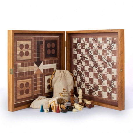 Board Game Set - Manopoulos Classic 4in1 Chess Backgammon Ludo Snakes M Size