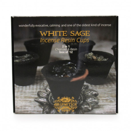 Incense Cones - AW Aromatics White Sage Resin Cups 12 Pcs, 10 g, White Sage