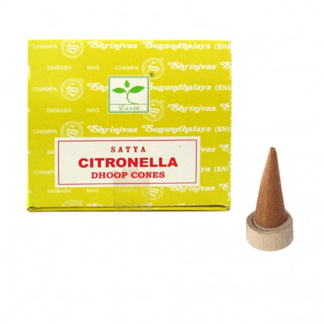 Incense Cone - Satya Citronella 12 Cones with Stand, Fresh Lemon Scent