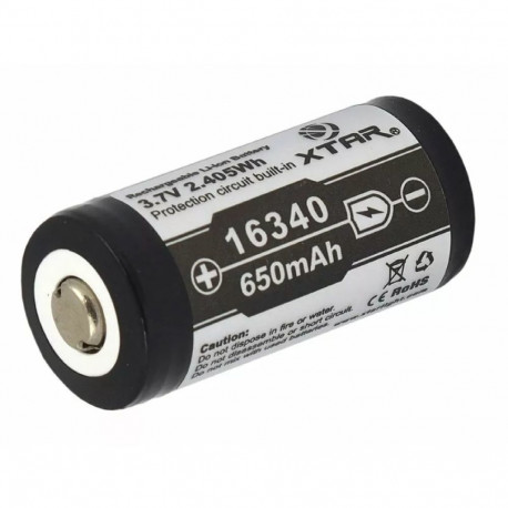 Battery - 16340/R-CR123 3.7V 650mAh Li-ion with Protection