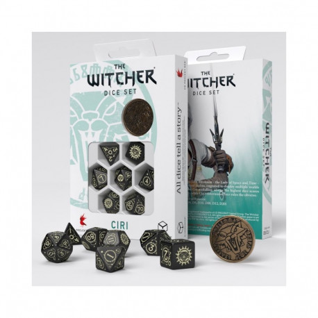 Gaming Dice Set - The Witcher Ciri Zireael 7 Dice & Coin Black/Sand