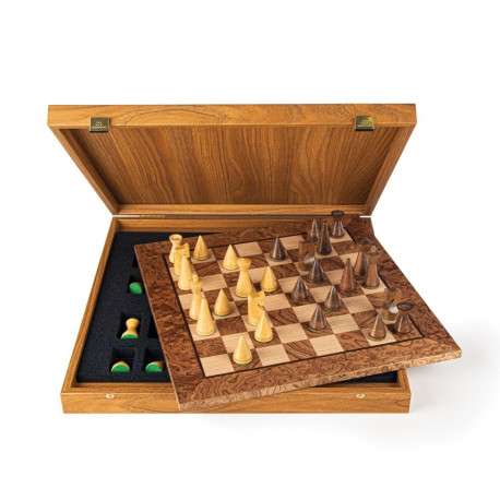 Chess Set - Manopoulos Walnut 40cm Modern Pieces 7.6cm King