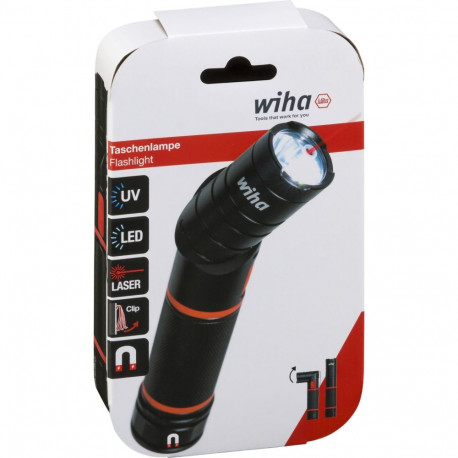 Multi-Taschenlampe (schwarz/rot, mit LED-Licht, Laser und UV-Licht)