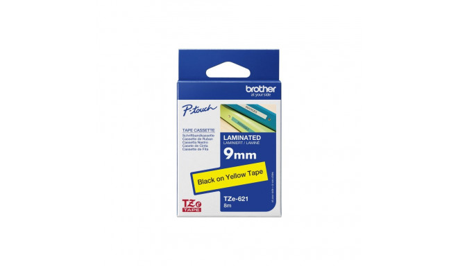 Brother TZe-621 lamineeritud lint must kollasel TZe 8 m 9 cm