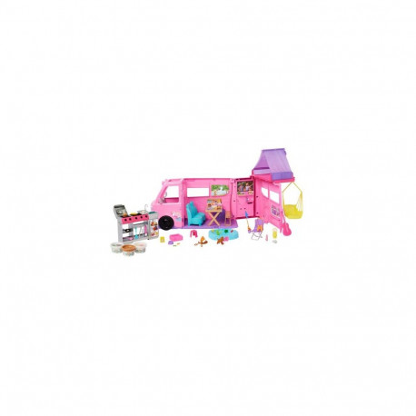 Barbie Dream Camper Playset with Roof Tent, BBQ Grill with Color-Change Feature & 60+ Access
