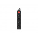 Power strip 1.5m, black, 4 sockets, with switch, cable made of solid copper
